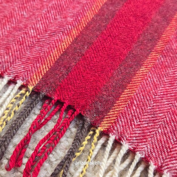 NWOT Wool Herringbone Burgundy Scarf with Big Stripe - Picture 2 of 13